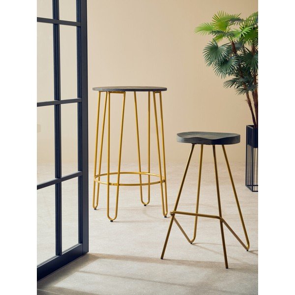Barová stolička z brestového dreva v zlatej farbe/v prírodnej farbe (výška sedadla 78 cm) District – Premier Housewares-image-3