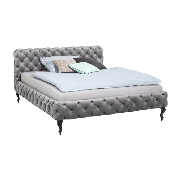 Sivá čalúnená zamatová dvojlôžková posteľ Kare Design Desire, 160 x 200 cm