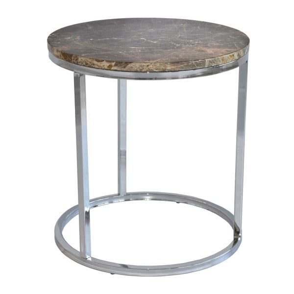 Hnedý mramorový odkladací stolík s chrómovanou podnožou RGE Accent, ⌀ 50 cm
