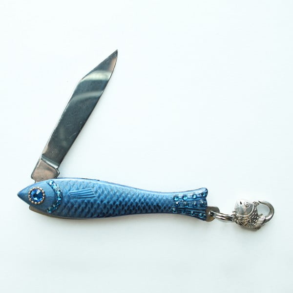 Český nožík rybička, zdobený tmavo modrý lak