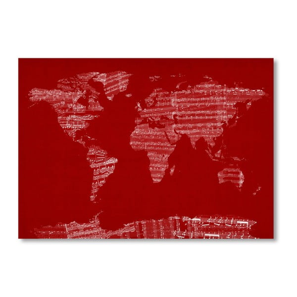 Červený plagát s mapou sveta Americanflat Earth, 60  ×   42 cm