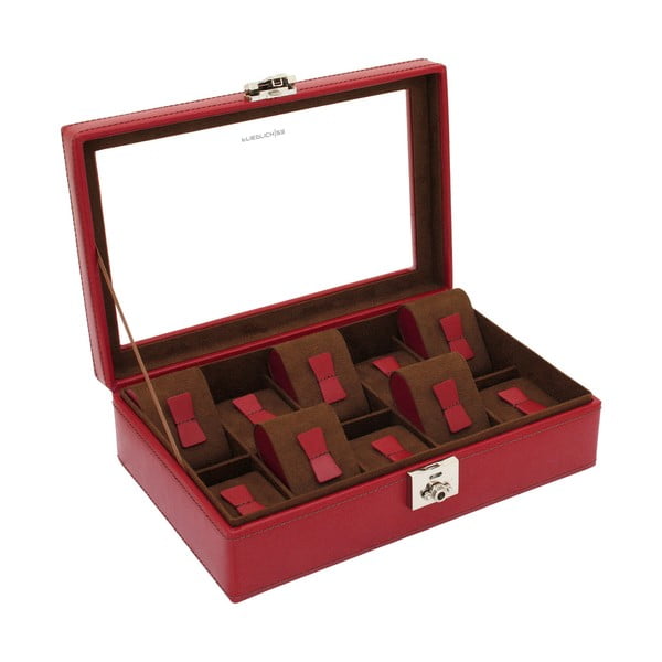 Červený kožený box na 10 hodiniek Friedrich Lederwaren Cordoba