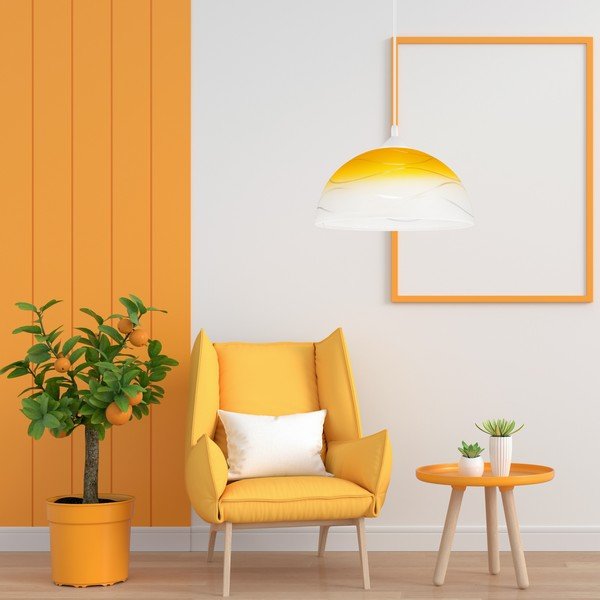 Žlté závesné svietidlo so skleneným tienidlom ø 30 cm Sfera – LAMKUR-image-1