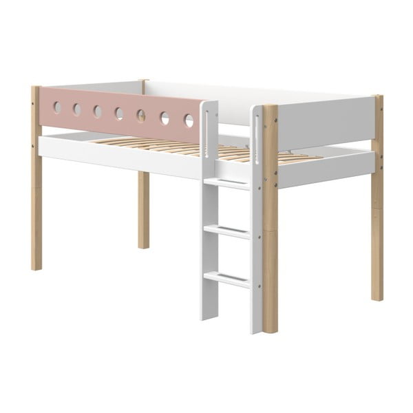 Ružovo-biela detská posteľ s nohami z brezového dreva Flexa White, výška 120 cm