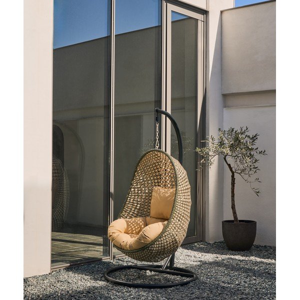 Zelené/v prírodnej farbe polstrované závesné záhradné kreslo Cira – Kave Home-image-1