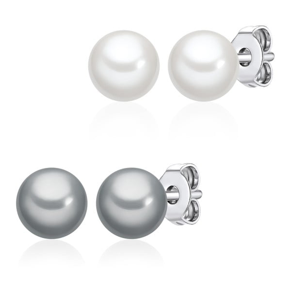 Sada 2 párov náušníc s bielou a svetlosivou perlou Perldesse Muschel, ⌀ 0 6 cm