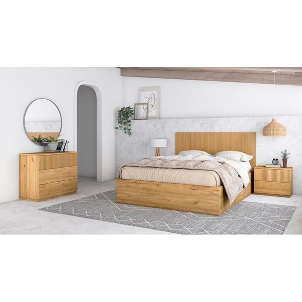 Nízka komoda v dekore duba v prírodnej farbe 100x72 cm Rayana – Marckeric-image-1