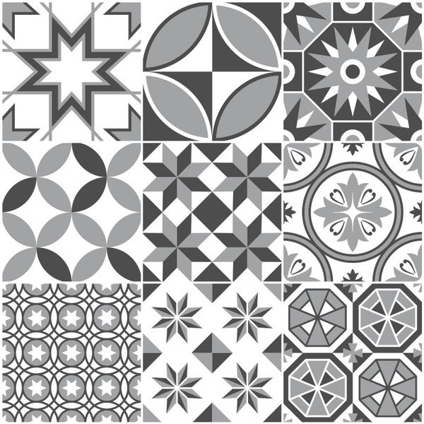 Sada 9 nástenných samolepiek Ambiance Wall Decal Tiles Azulejos Shades of Gray Sotchi, 15 × 15 cm-image-1