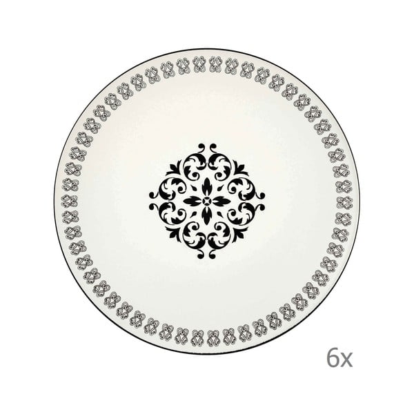 Sada 6 krémových porcelánových tanierov s čiernym ornamentom Mia Libre Rosette, ⌀ 26 cm