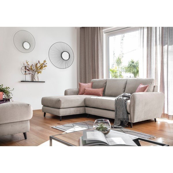 Béžová zamatová rohová pohovka s podnožkou Miuform Cosy Claire, ľavý roh-image-4