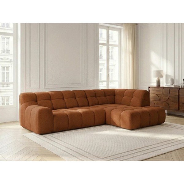 Oranžová rozkladacia/s elektrickým výsuvom sedadla rohová pohovka (pravý roh/do L) Andre – Bobochic Paris-image-3