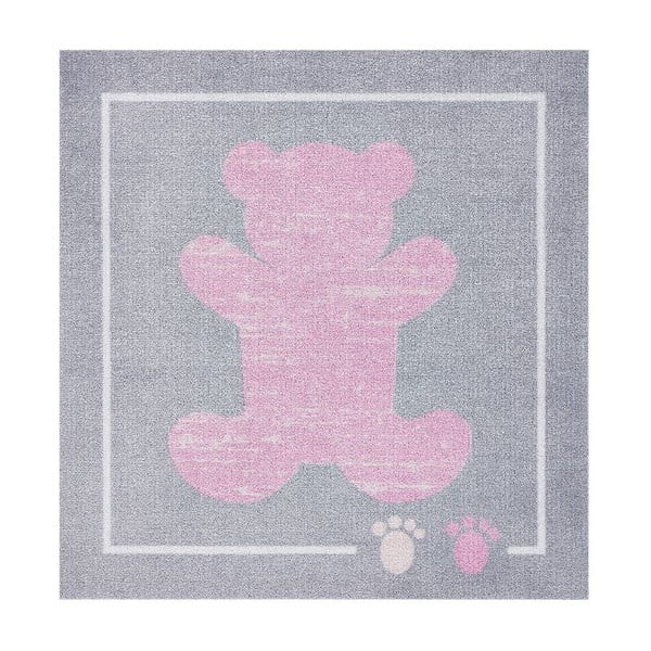 Detský ružový-sivý koberec Zala Living Teddy, 100 × 100 cm
