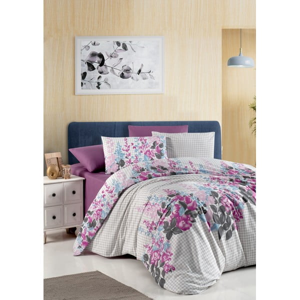Fialovo-sivé obliečky na dvojlôžko z bavlny Renforcé 200x200 cm Neva – Mijolnir