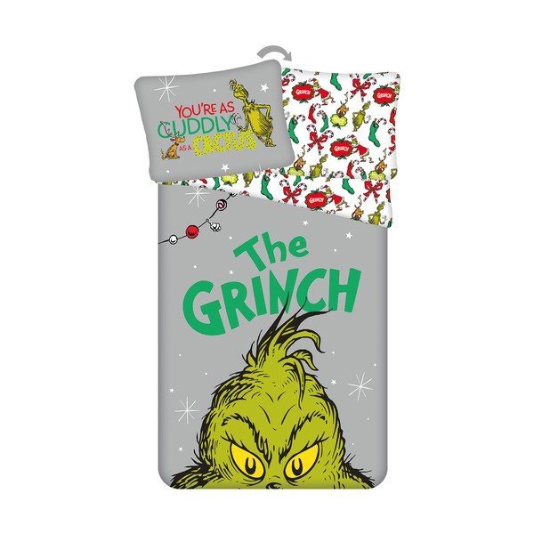 Zelená/sivá bavlnená detská obliečka na jednolôžko 200x140 cm Grinch – Jerry Fabrics