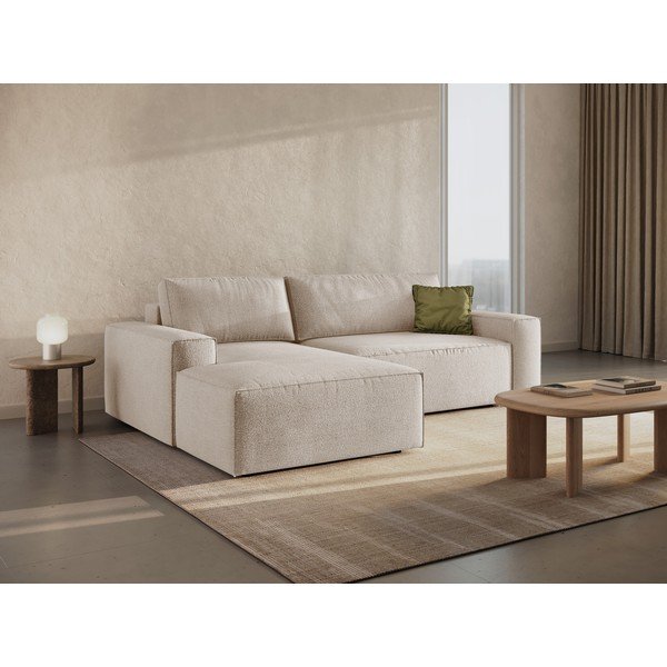 Béžová rozkladacia rohová pohovka z textílie bouclé (ľavý roh) Jodie – Micadoni Home-image-1