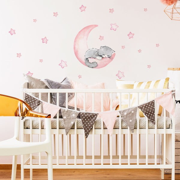 Ružové detské samolepky na stenu Ambiance Magic Cat-image-3