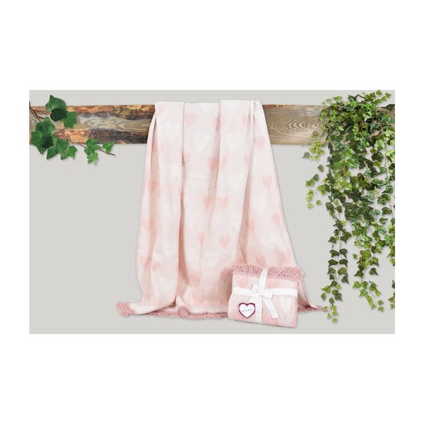 Ružová deka s prímesou bavlny Dolce Bonita Kalp, 155 × 125 cm