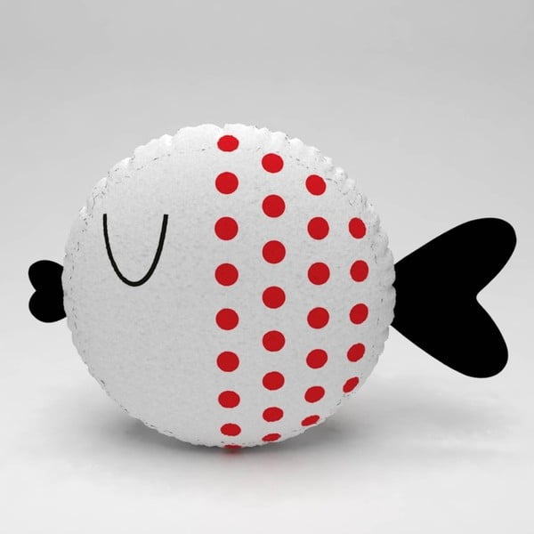 Biely vankúšik s červenými bodkami Fishie, ⌀ 32 cm