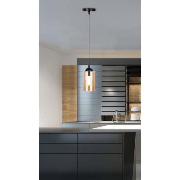 Čierne závesné svietidlo so skleneným tienidlom ø 10 cm Bistro - Candellux Lighting-image-3