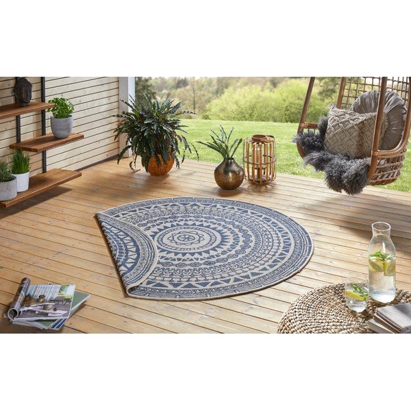Modro-krémový vonkajší koberec NORTHRUGS Coron, ø 140 cm-image-3