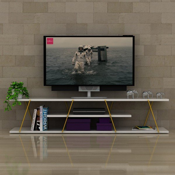 Biely TV stolík so žltým detailom Rafevi Tars-image-1