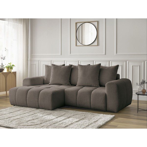 Hnedá rozkladacia/s úložným priestorom rohová pohovka z textílie buklé (ľavý roh/s leňoškou) Roxelane – Bobochic Paris-image-3