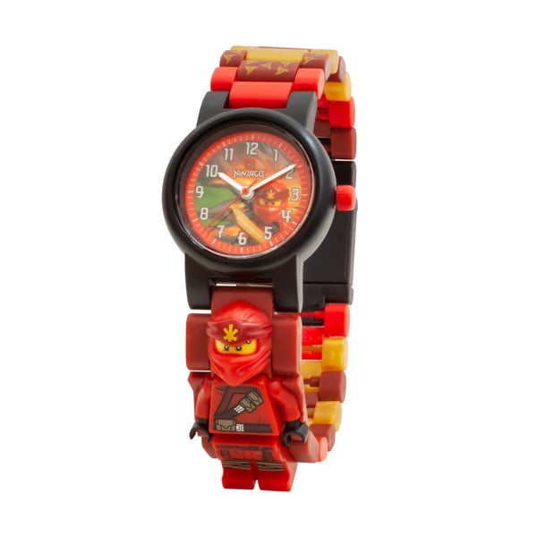 Červené náramkové hodinky so skladacím remienkom a minifigúrkou LEGO® NINJAGO Kai