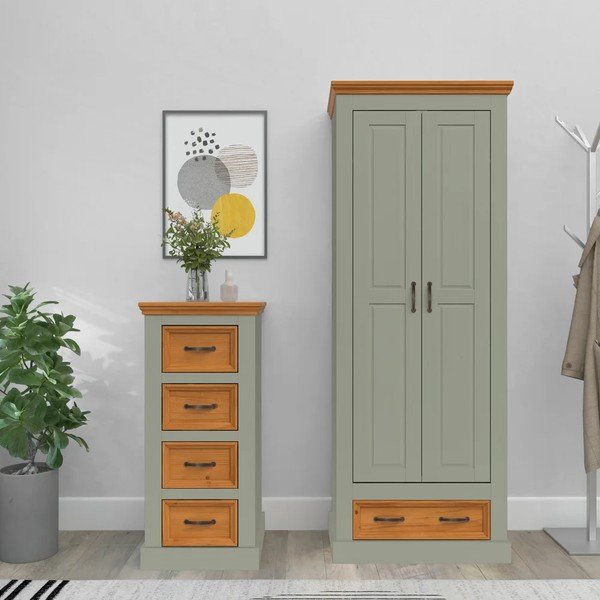 Zelená/v svetlo prírodnej farbe šatníková skriňa z borovicového dreva 70x185x40 cm Selma – Støraa-image-1