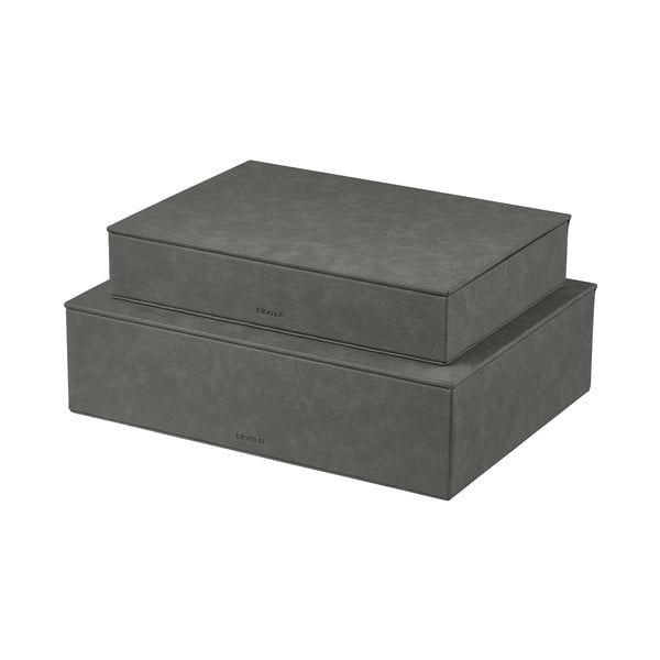 Antracitové úložné boxy v súprave 2 ks s vekom/dekoratívne z umelej kože 40x30x11 cm Sahla – Blomus