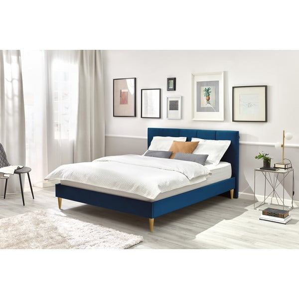 Tmavomodrá zamatová dvojlôžková posteľ Bobochic Paris Vivara Light, 180 x 200 cm-image-3