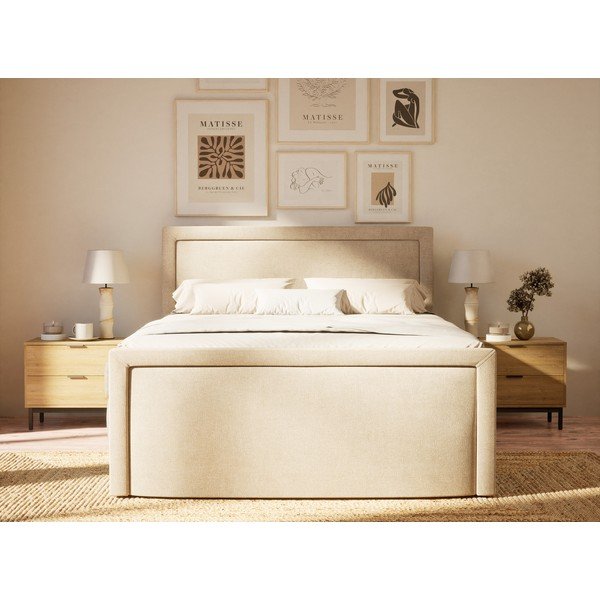 Béžová boxspring posteľ s úložným priestorom 140x200 cm Fresco – Maison de Rêve-image-4