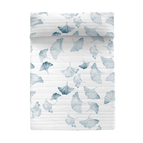 Biely/modrý bavlnený prešívaný pléd 180x260 cm Ginkgo – Blanc
