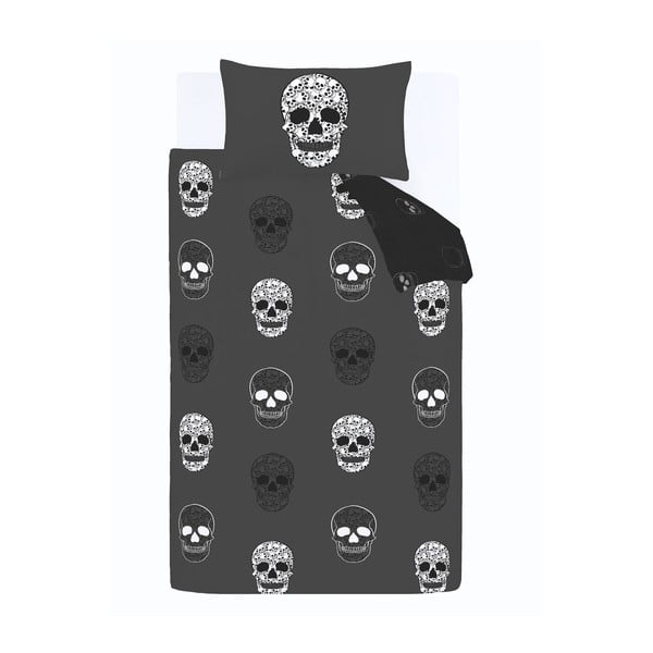 Tmavosivé detské obliečky na jednolôžko 135x200 cm Skulls – Catherine Lansfield