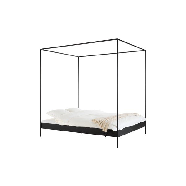 Čierna oceľová dvojlôžková posteľ bez čela/s nebesami s roštom 180x200 cm Eton – noo.ma