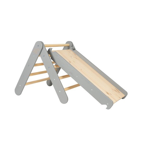Sivý pikler trojuholník z borovicového dreva 46x87x60 cm Montessori – Meowbaby