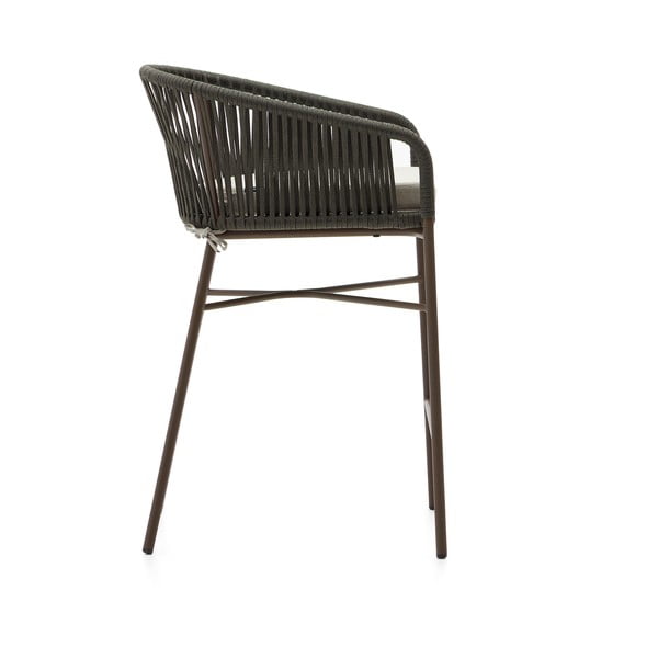 Zelená kovová/polstrovaná záhradná barová stolička Yanet – Kave Home-image-3