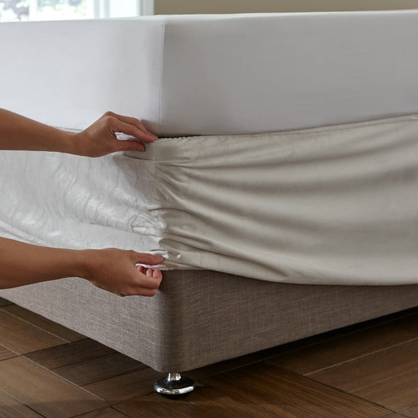 Krémový napínací zamatový poťah na rám postele 152x198 cm Kingsley – Catherine Lansfield-image-2