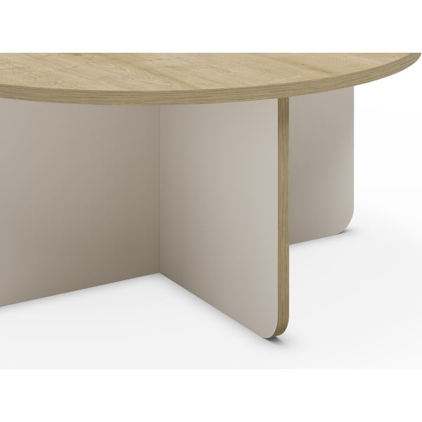 Krémovobiely/v prírodnej farbe okrúhly konferenčný stolík s doskou v dubovom dekore ø 80 cm Hillary – Marckeric-image-3