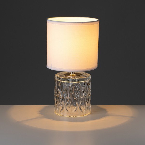 Sklenená stolová lampa s textilným tienidlom (výška 29 cm) – Casa Selección-image-1