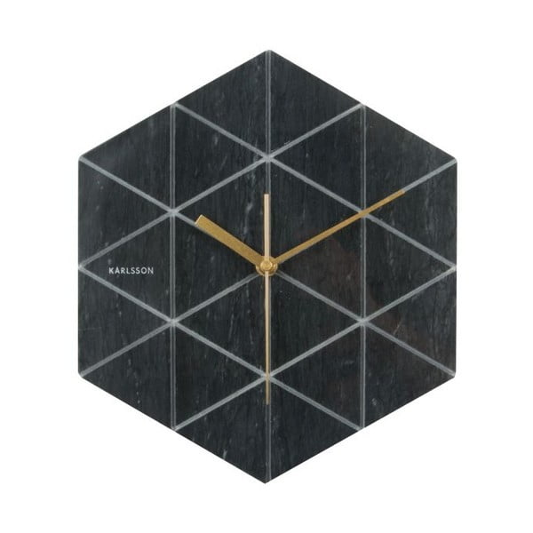 Čierne mramorové nástenné hodiny Karlsson Hexagon