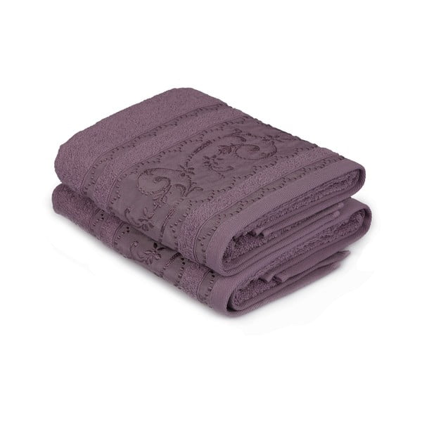 Sada 2 fialových bavlnených uterákov Yosemine, 50 × 90 cm