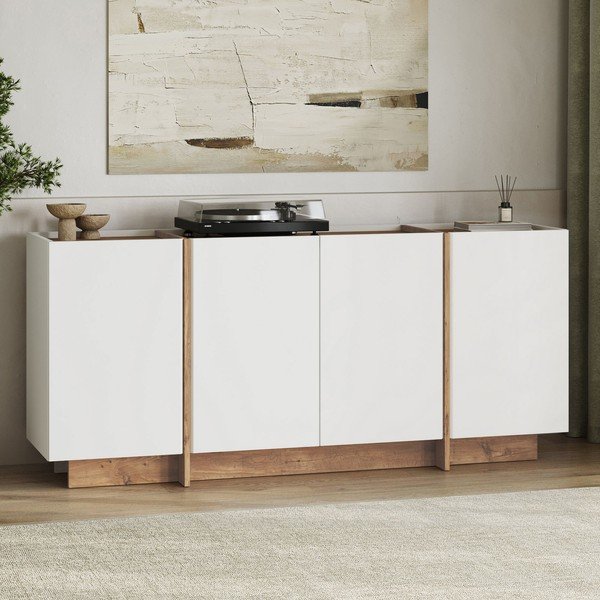 Biela komoda v dekore borovice s otvorom pre káble 180x80x45 cm Dorma – Kalune Design-image-3