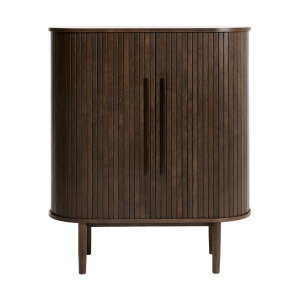 Skrinka v dekore duba s posuvnými dverami v tmavo prírodnej farbe 100x118x40 cm Meta – Unique Furniture-image-2