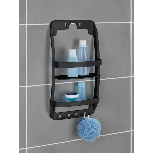 Čierna závesná/bez vŕtania plastová kúpeľňová polička Universal – Wenko-image-2
