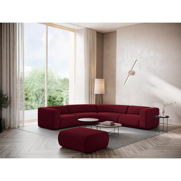 Vínovočervená zamatová rohová pohovka Ekahi – Makamii-image-1