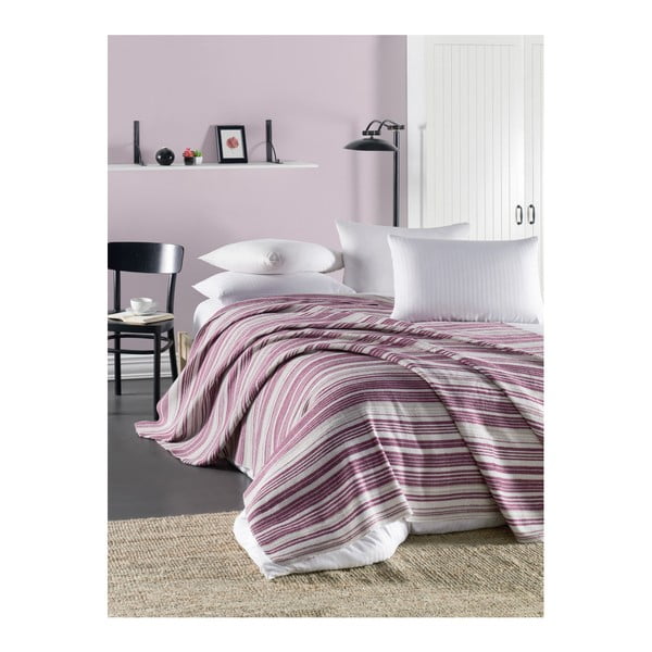 Fialová ľahká prešívaná bavlnená prikrývka cez posteľ Runino Luna, 160 x 220 cm