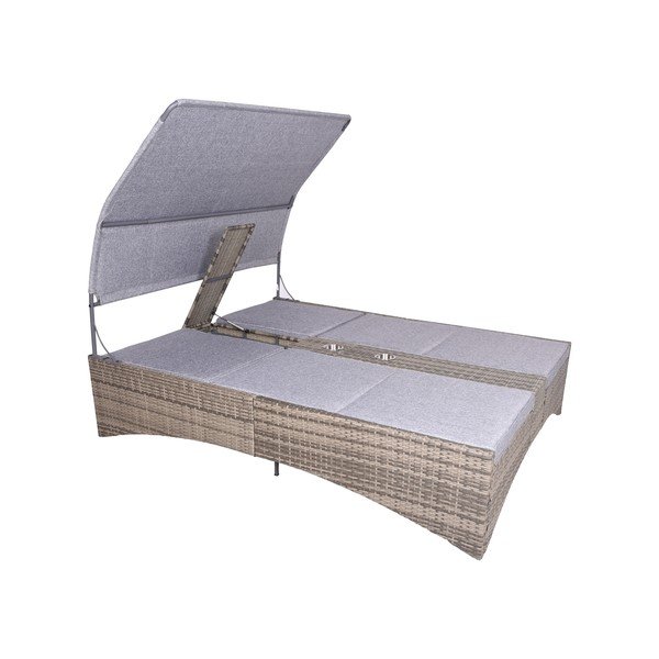 Sivé dvojmiestne záhradné ležadlo z kovu a umelého ratanu Pescara – Garden Pleasure-image-2