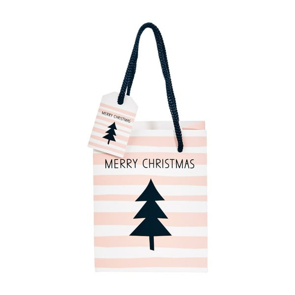 Svetloružová darčeková taška Butlers Merry Christmas, výška 8,5 cm