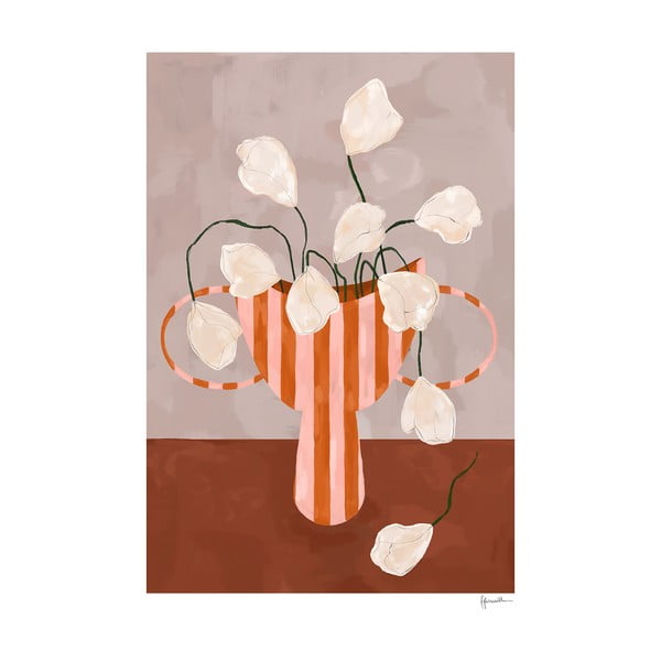 Plagát 30x40 cm White Flowers in Striped Vase – Frankie Penwill – The Poster Club