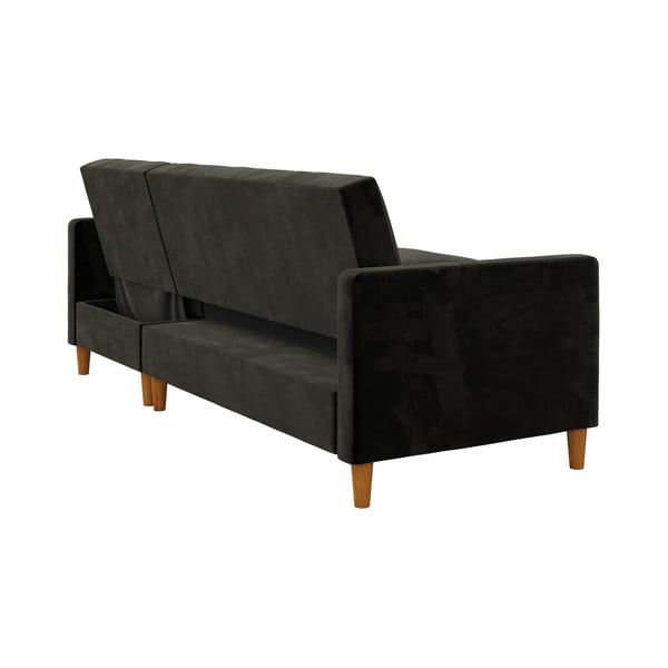 Čierna variabilná rozkladacia rohová pohovka so zamatovým povrchom a úložným priestorom Støraa Celine-image-3